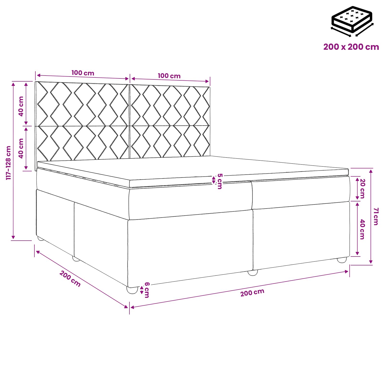 Boxspringbed met matras Crèmekleurig 200 x 200 cm Stof