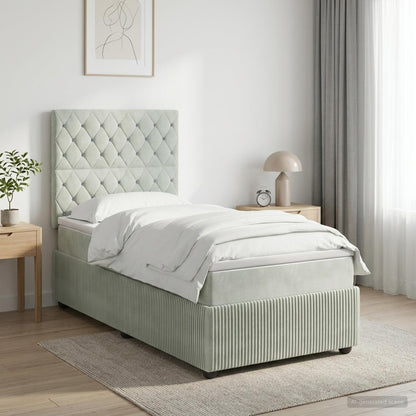 Boxspringbed met matras Lichtgrijs 90 x 200 cm Fluweel