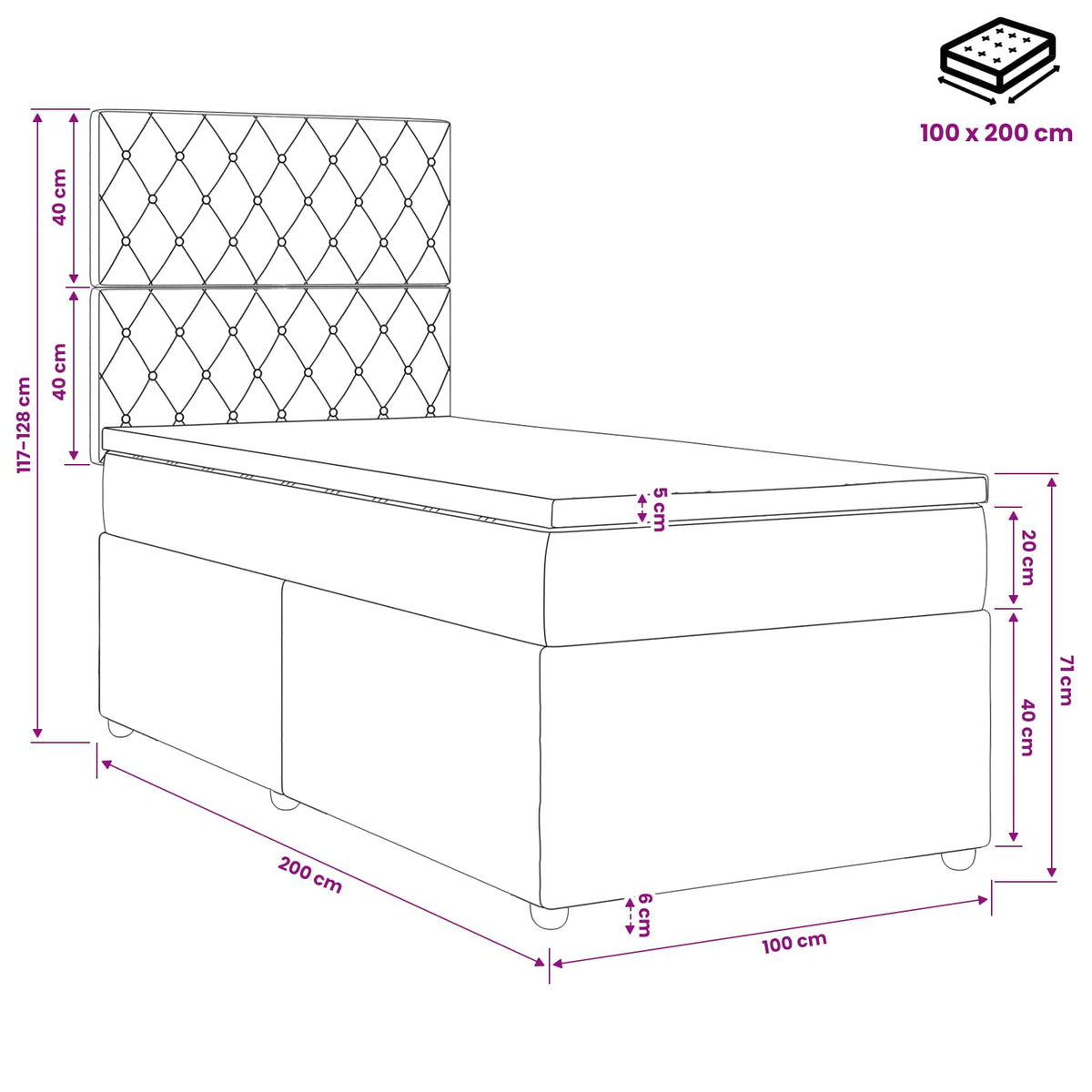 Boxspringbed met matras Lichtgrijs 100 x 200 cm Fluweel