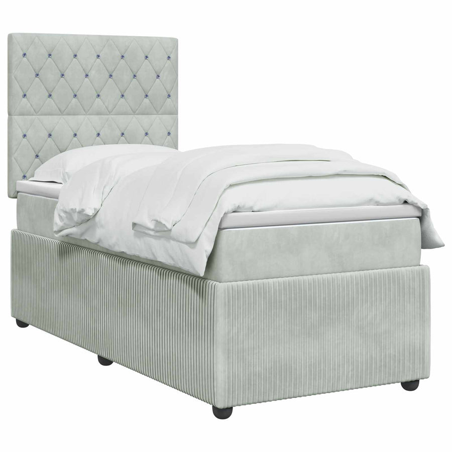 Boxspringbed met matras Lichtgrijs 100 x 200 cm Fluweel
