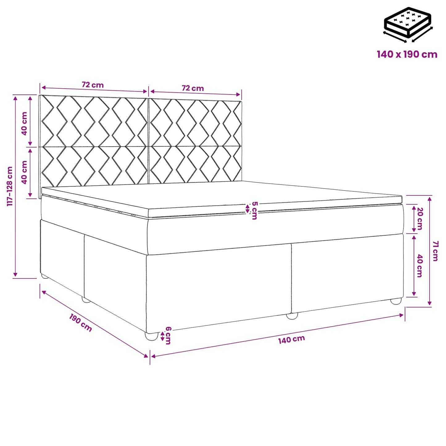 Boxspringbed met matras Zwart 140 x 190 cm Fluweel