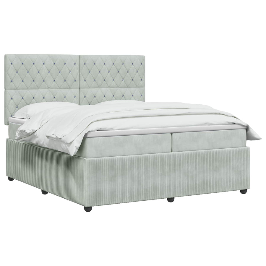 Boxspringbed met matras Lichtgrijs 200 x 200 cm Fluweel