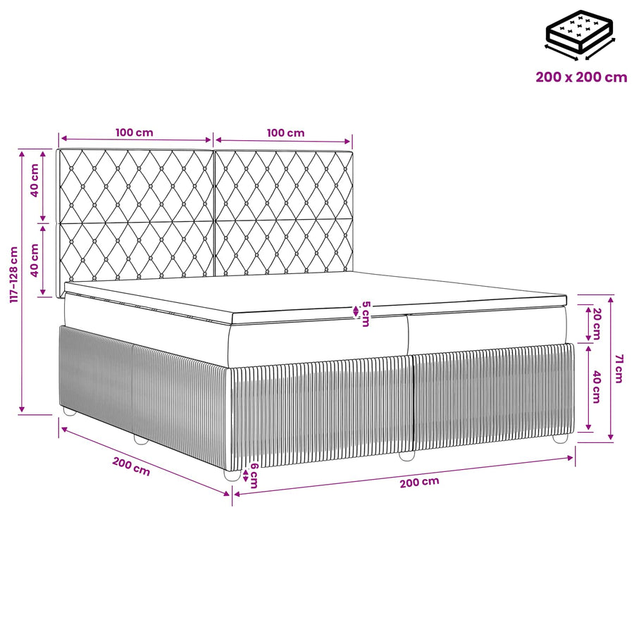 Boxspringbed met matras Lichtgrijs 200 x 200 cm Fluweel