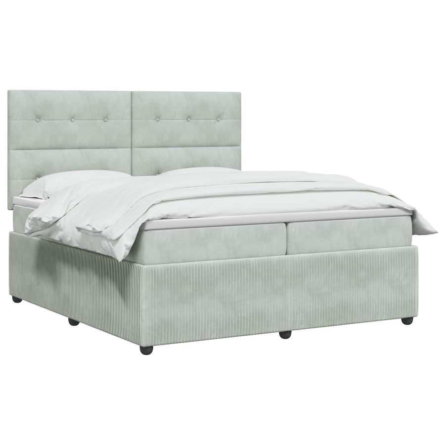 Boxspringbed met matras Lichtgrijs 200 x 200 cm Fluweel