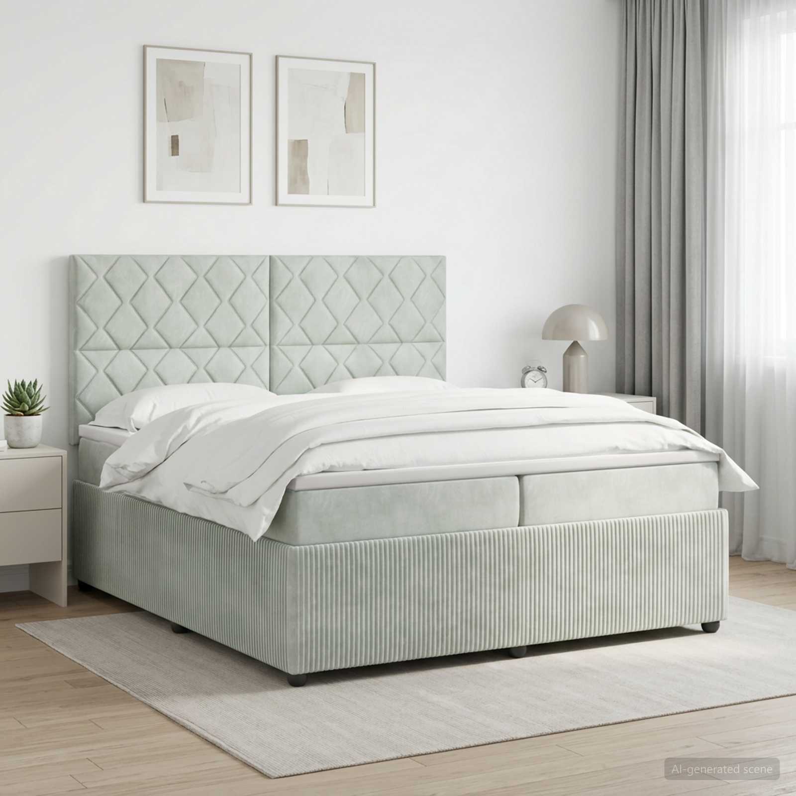 Boxspringbed met matras Lichtgrijs 200 x 200 cm Fluweel
