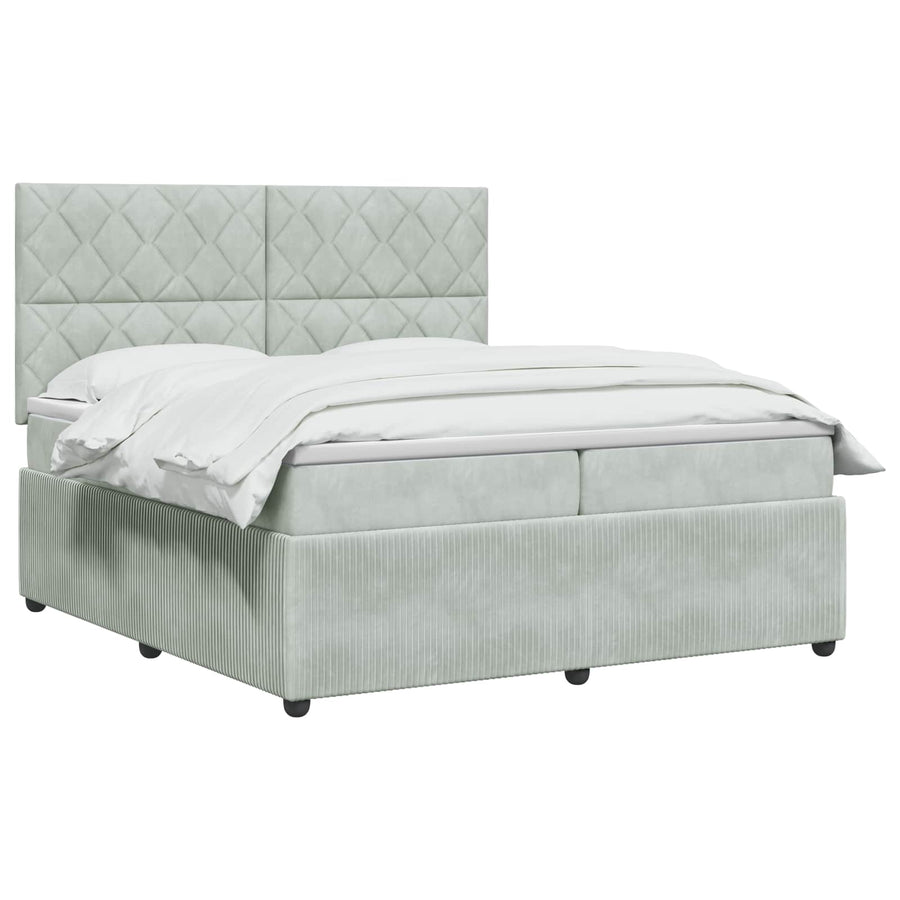 Boxspringbed met matras Lichtgrijs 200 x 200 cm Fluweel