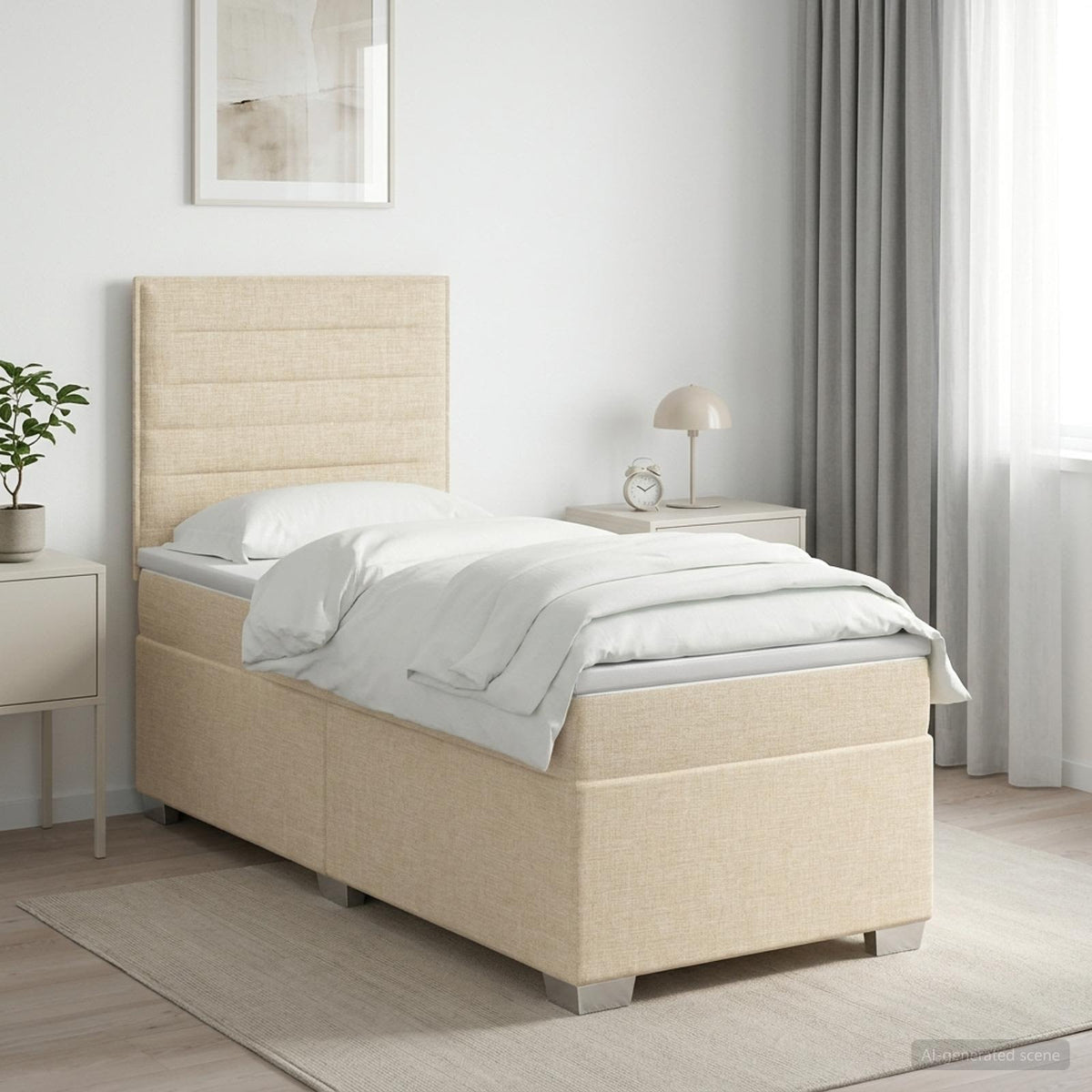 Boxspringbed met matras Crèmekleurig 90 x 200 cm Stof