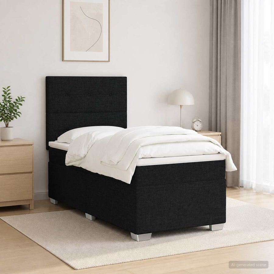 Boxspringbed met matras met hoofdeinde Zwart 100 x 200 cm Stof