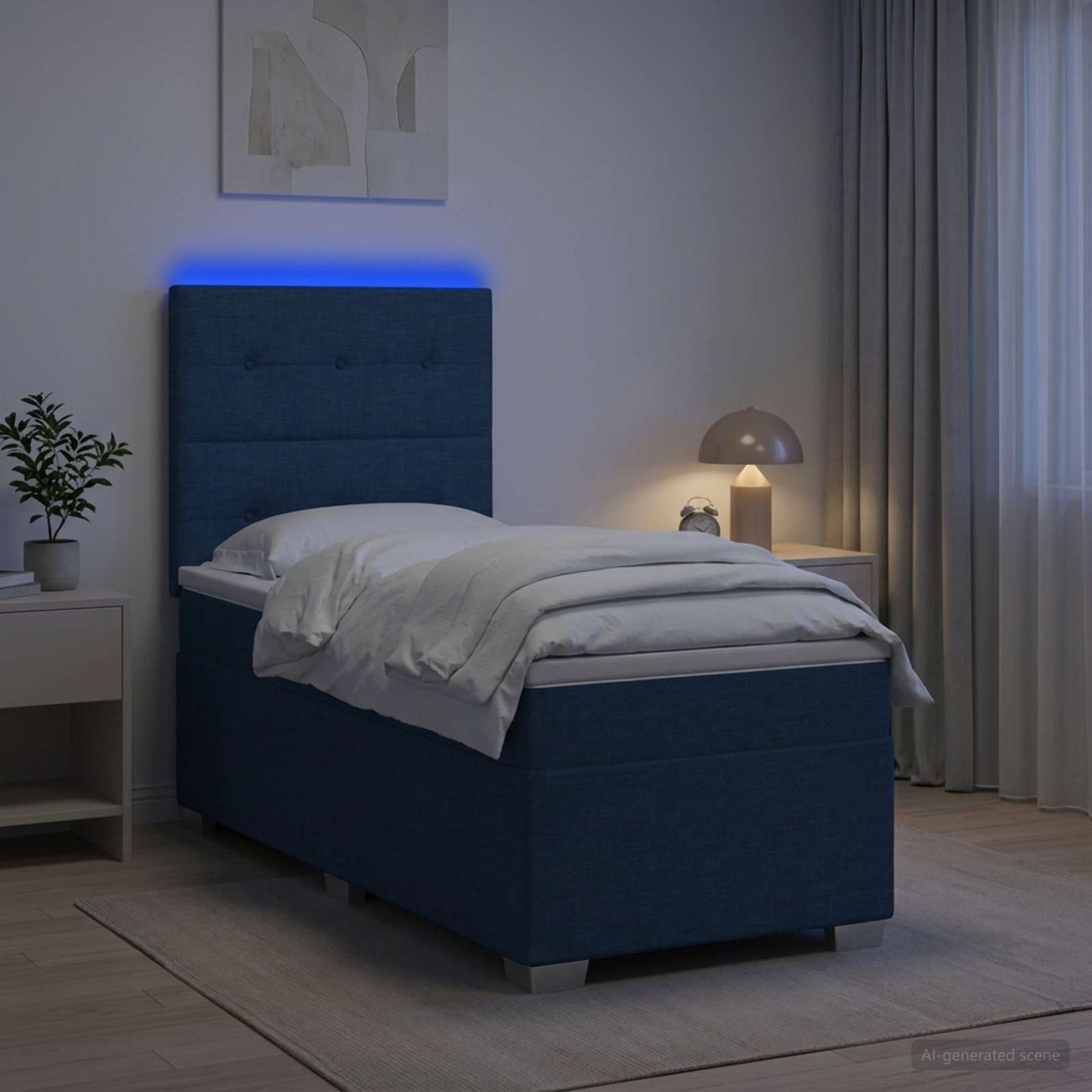 Boxspringbed met matras met hoofdeinde Blauw 90 x 190 cm Stof