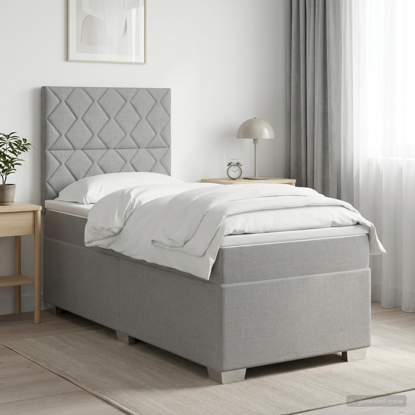 Boxspring Bed met Matras en LED Lichtgrijs 90 x 190 cm Stof