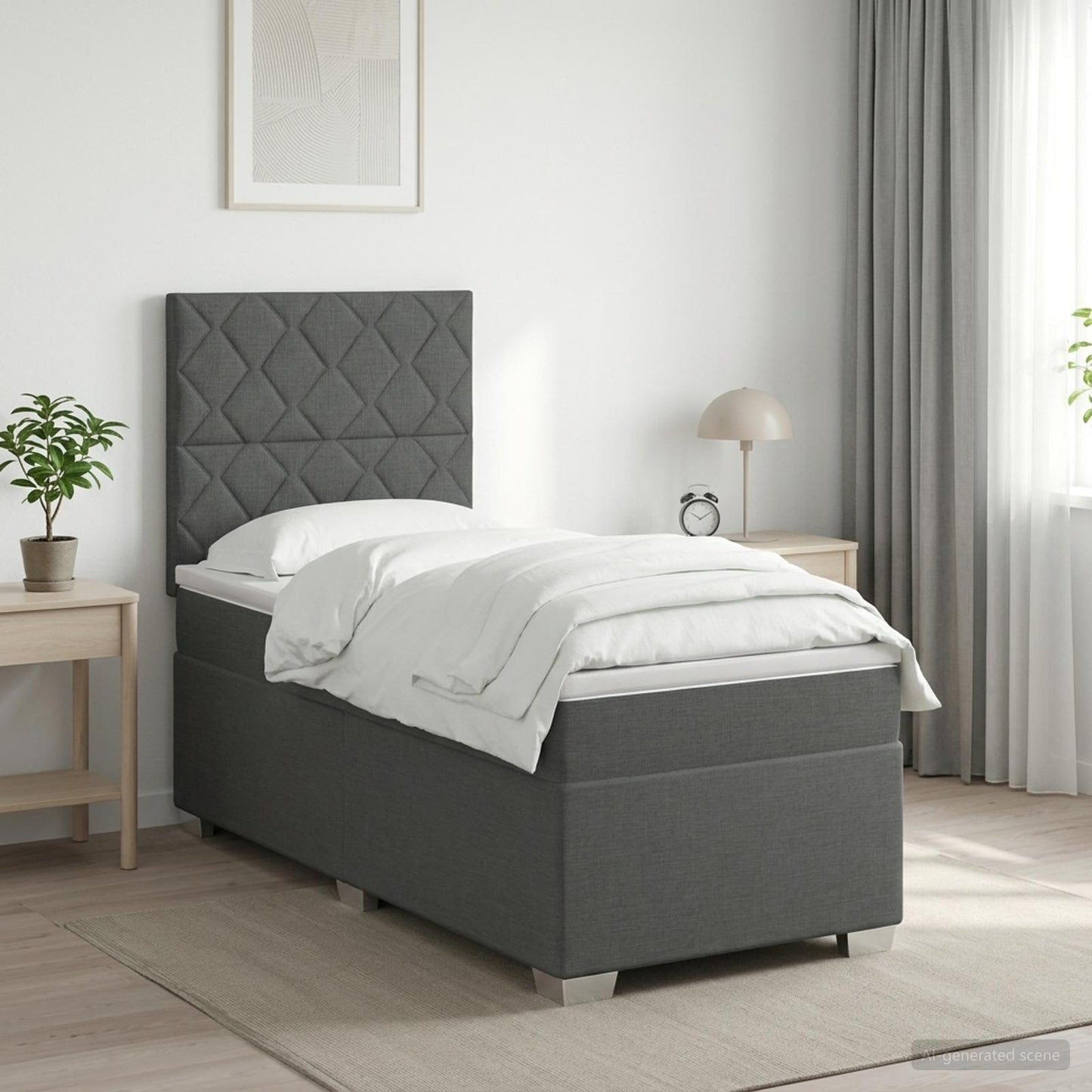 Boxspringbed met matras Donkergrijs 90 x 190 cm Stof