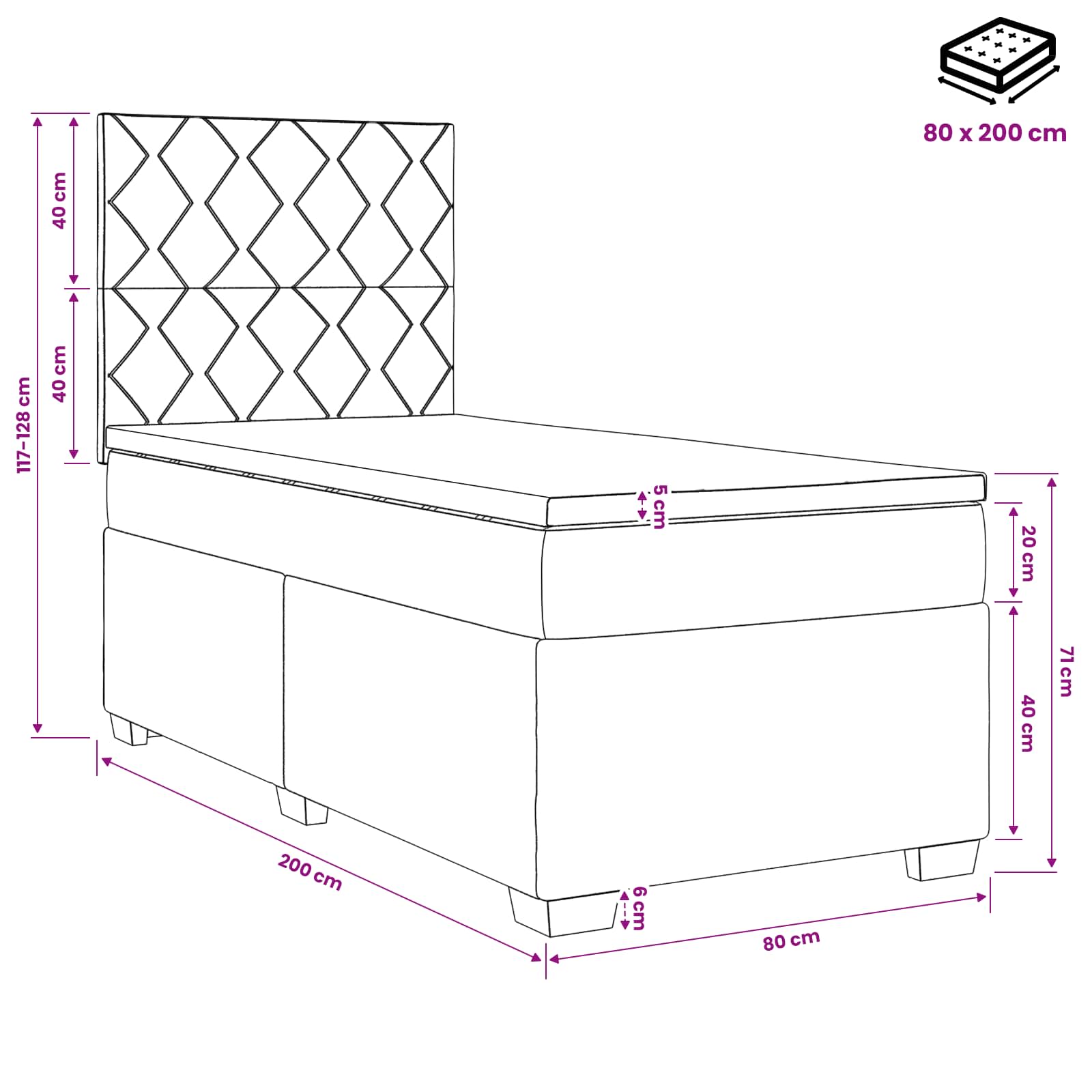 Boxspringbed met matras Donkergrijs 80 x 200 cm Stof