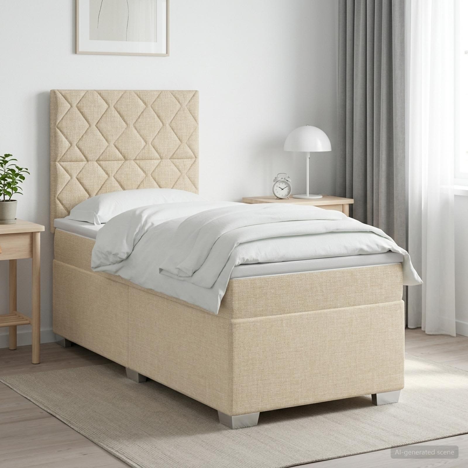 Boxspringbed met matras Crèmekleurig 100 x 200 cm Stof