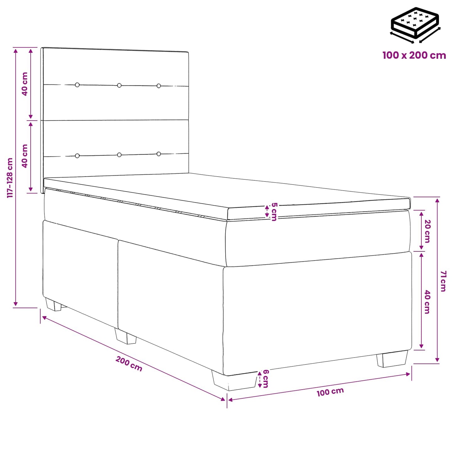 Boxspringbed met matras met hoofdeinde Taupe 100 x 200 cm Stof
