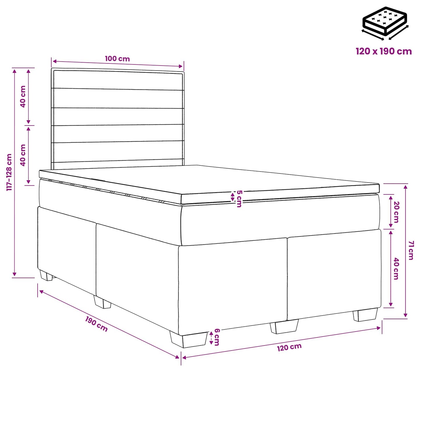 Boxspringbed met matras Donkergrijs 120 x 190 cm Stof