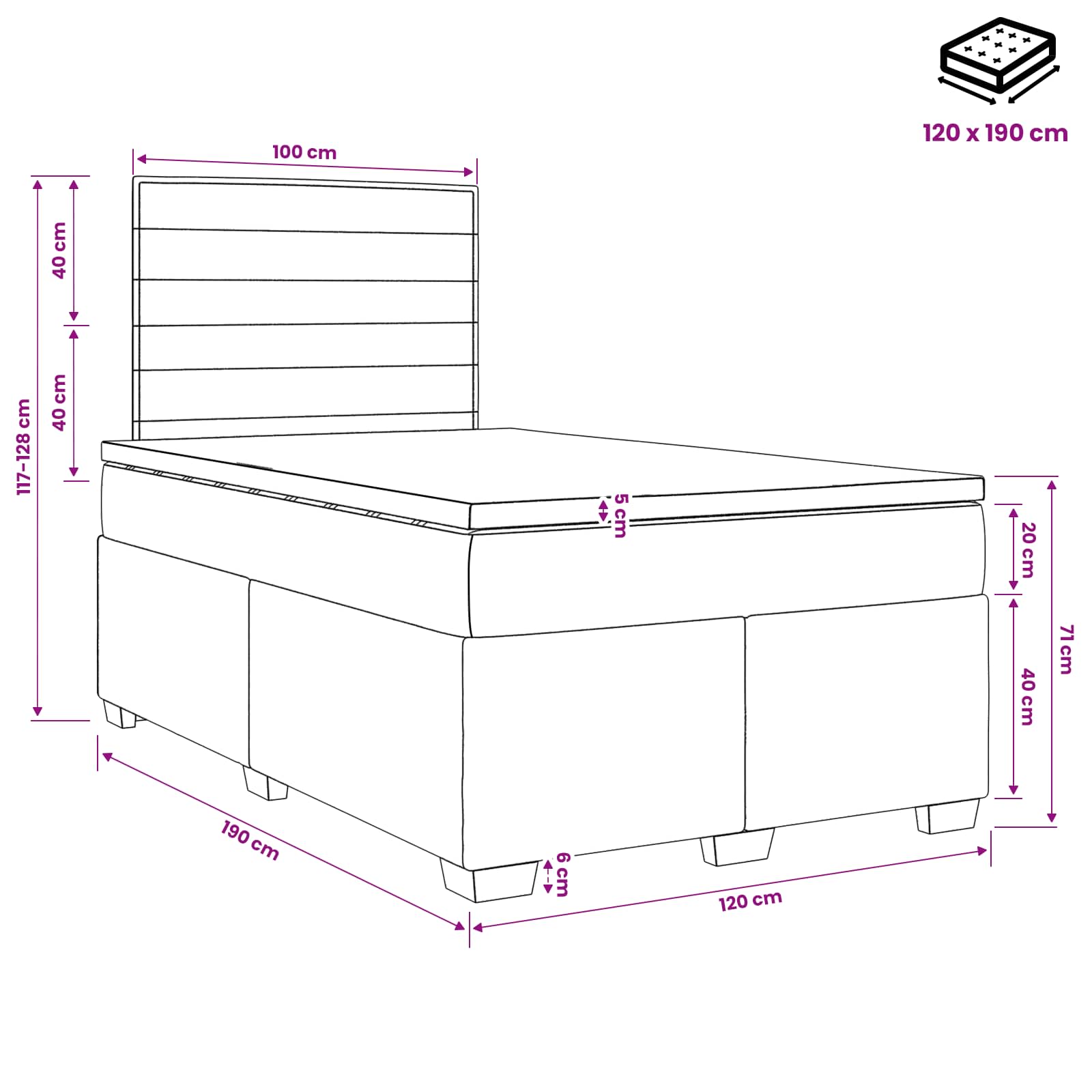 Boxspringbed met matras met hoofdeinde Taupe 120 x 190 cm Stof
