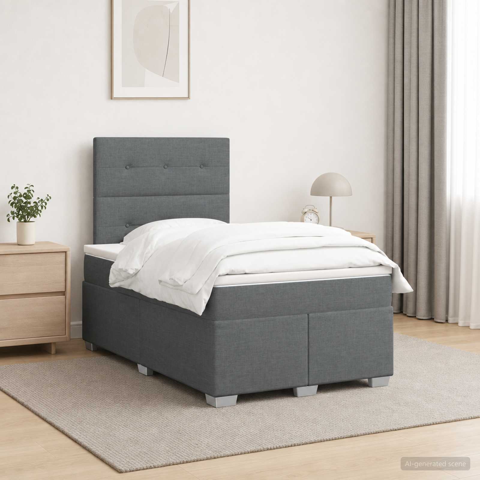 Boxspringbed met matras Donkergrijs 120 x 190 cm Stof
