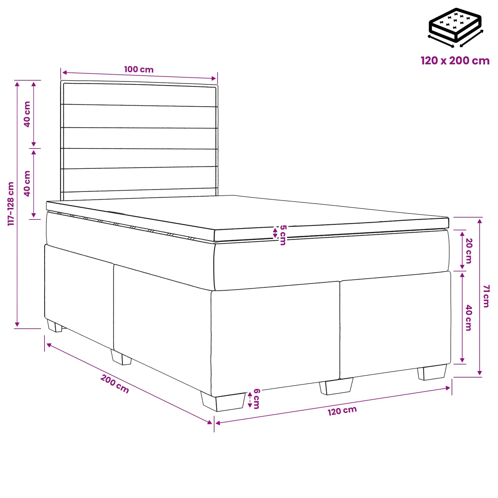 Boxspringbed met matras Lichtgrijs 120 x 200 cm Stof