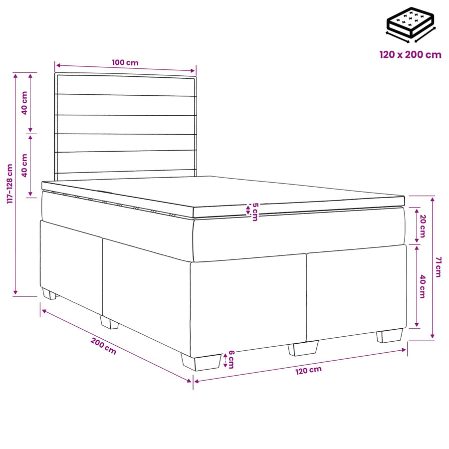 Boxspringbed met matras Donkergrijs 120 x 200 cm Stof