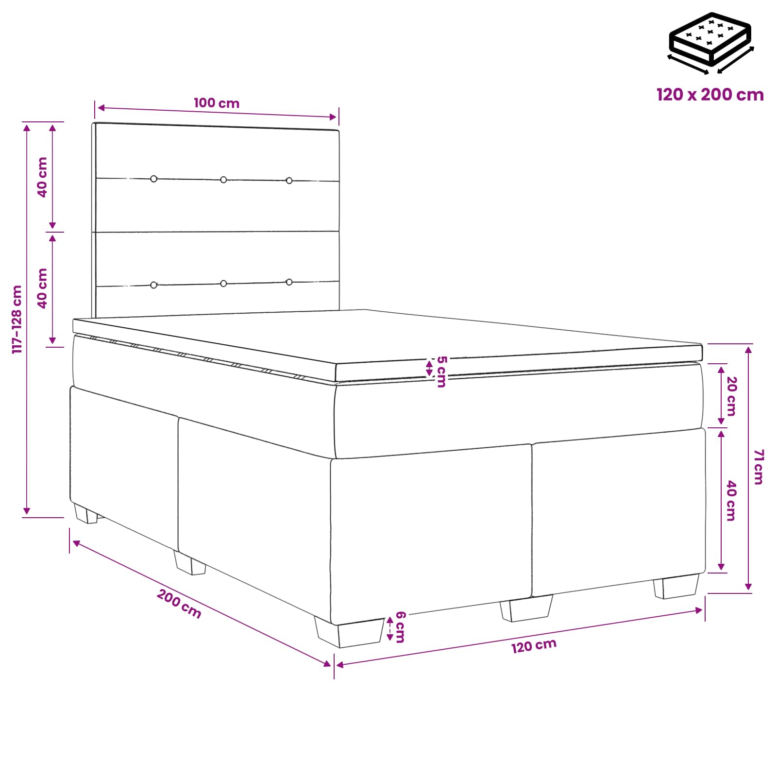 Boxspringbed met matras met hoofdeinde Taupe 120 x 200 cm Stof