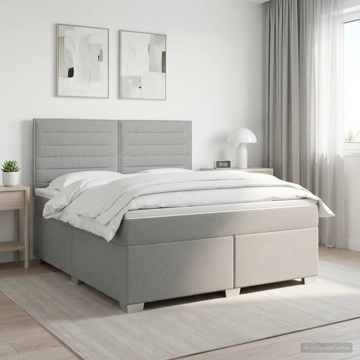 Boxspringbed met matras Lichtgrijs 180 x 200 cm Stof