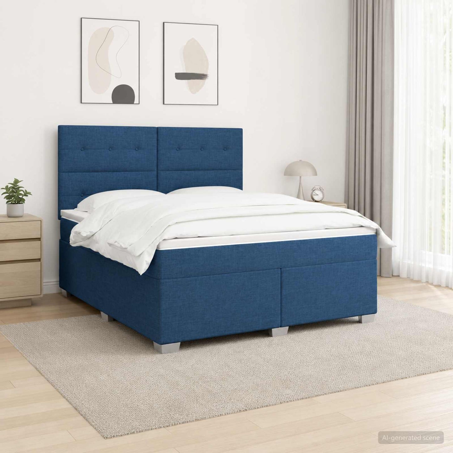 Boxspringbed met matras met hoofdeinde Blauw 180 x 200 cm Stof