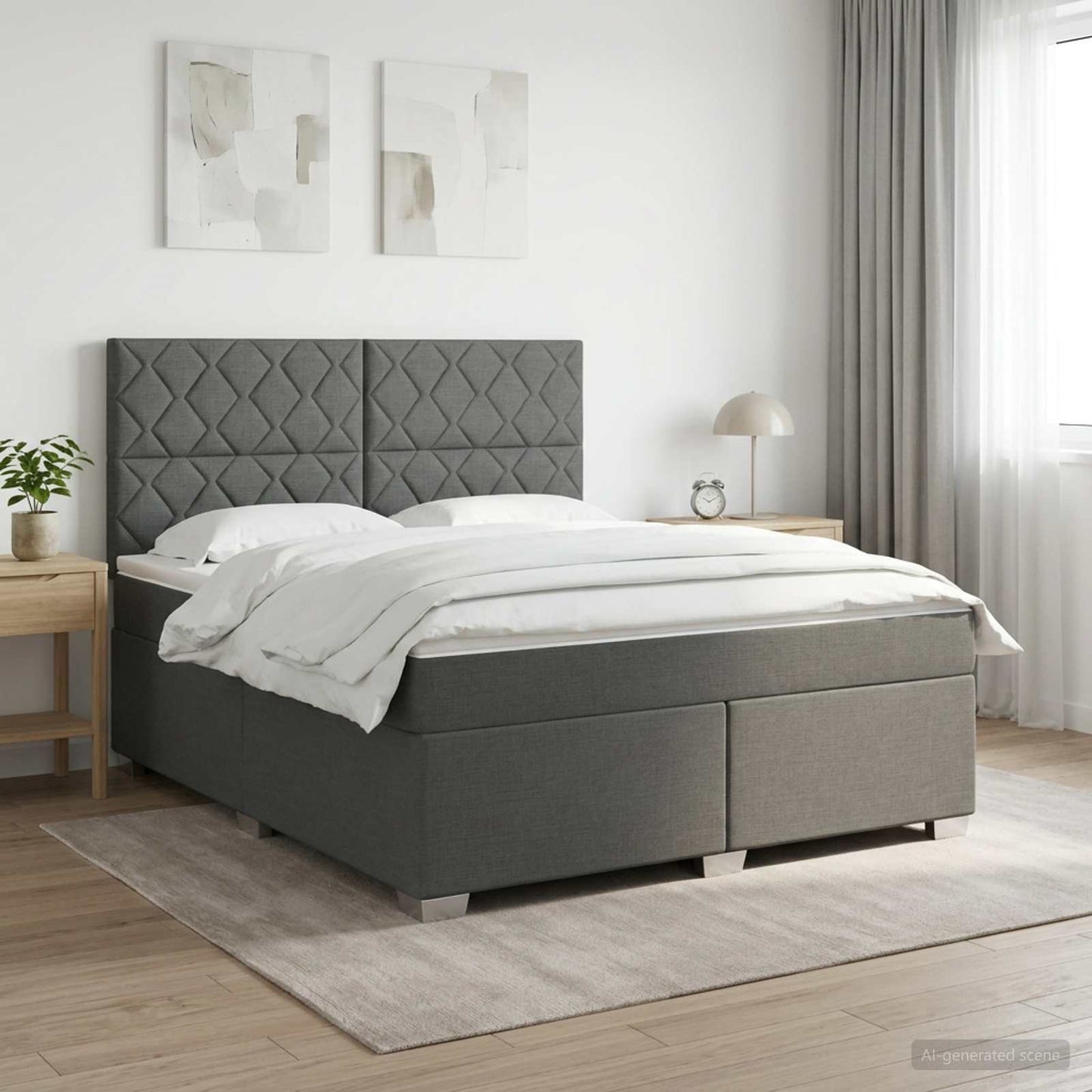 Boxspringbed met matras Donkergrijs 140 x 190 cm Stof