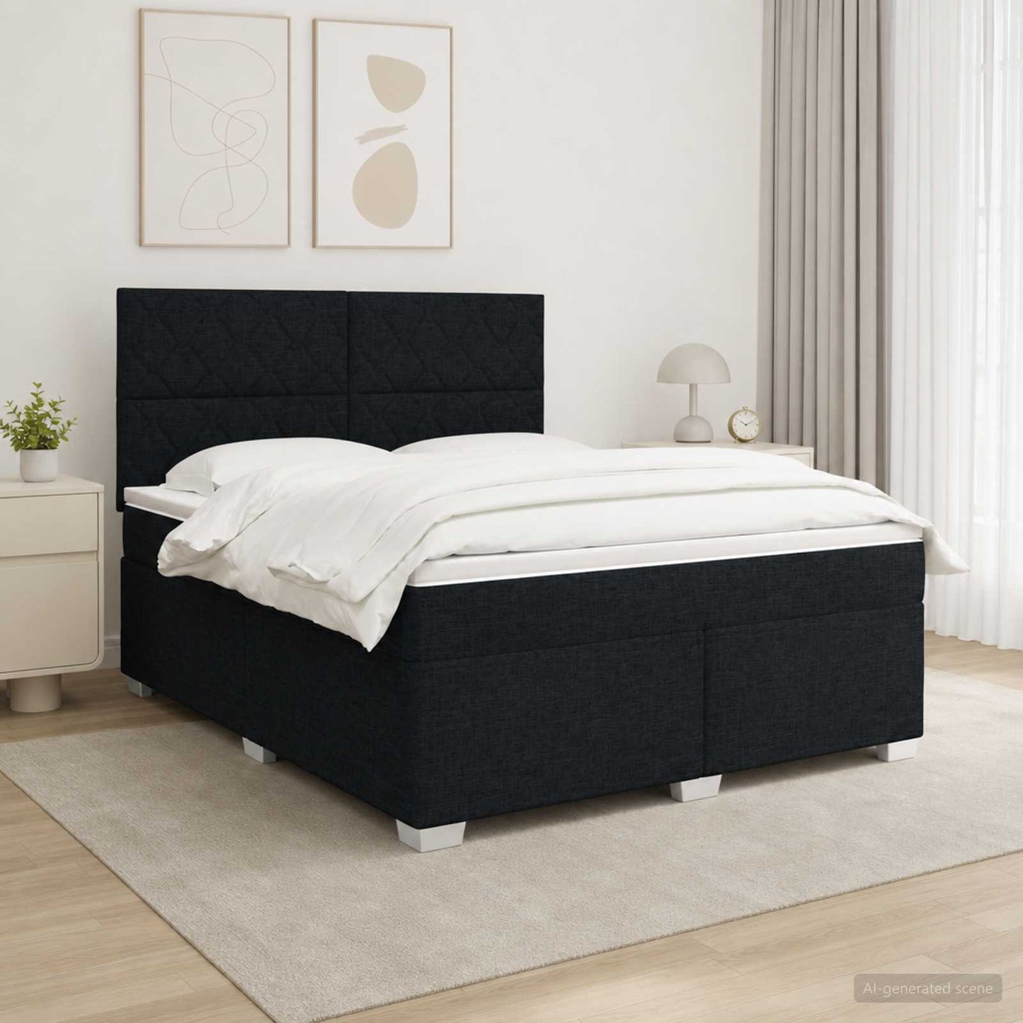 Boxspringbed met matras met hoofdeinde Zwart 140 x 190 cm Stof