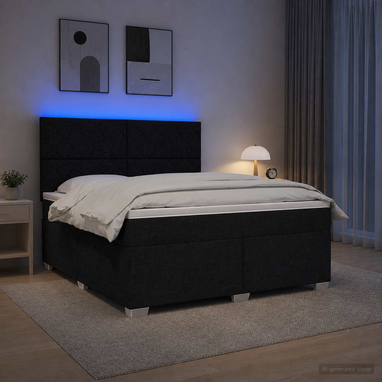 Boxspringbed met matras met hoofdeinde Zwart 140 x 190 cm Stof