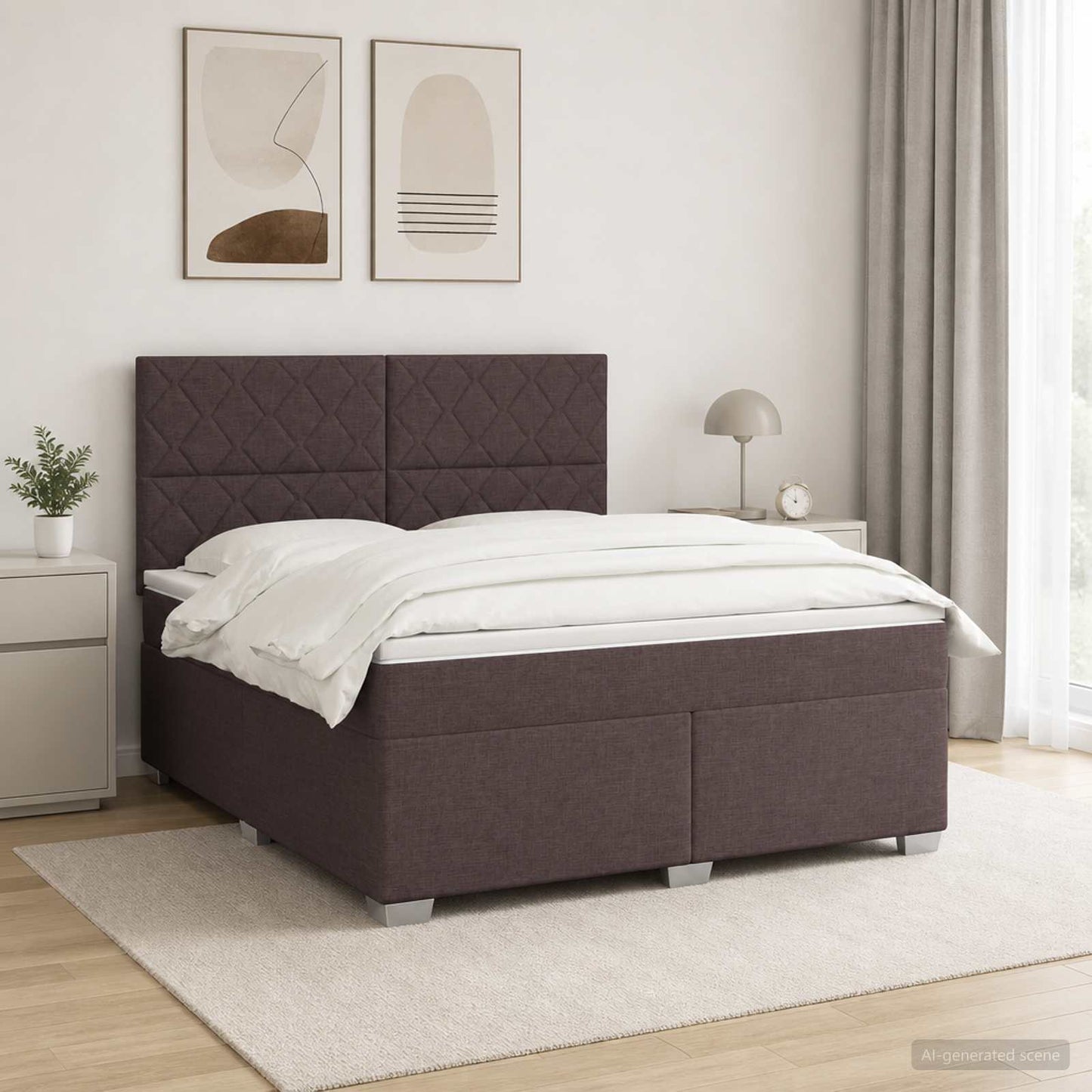 Boxspringbed met matras Donkerbruin 140 x 190 cm Stof