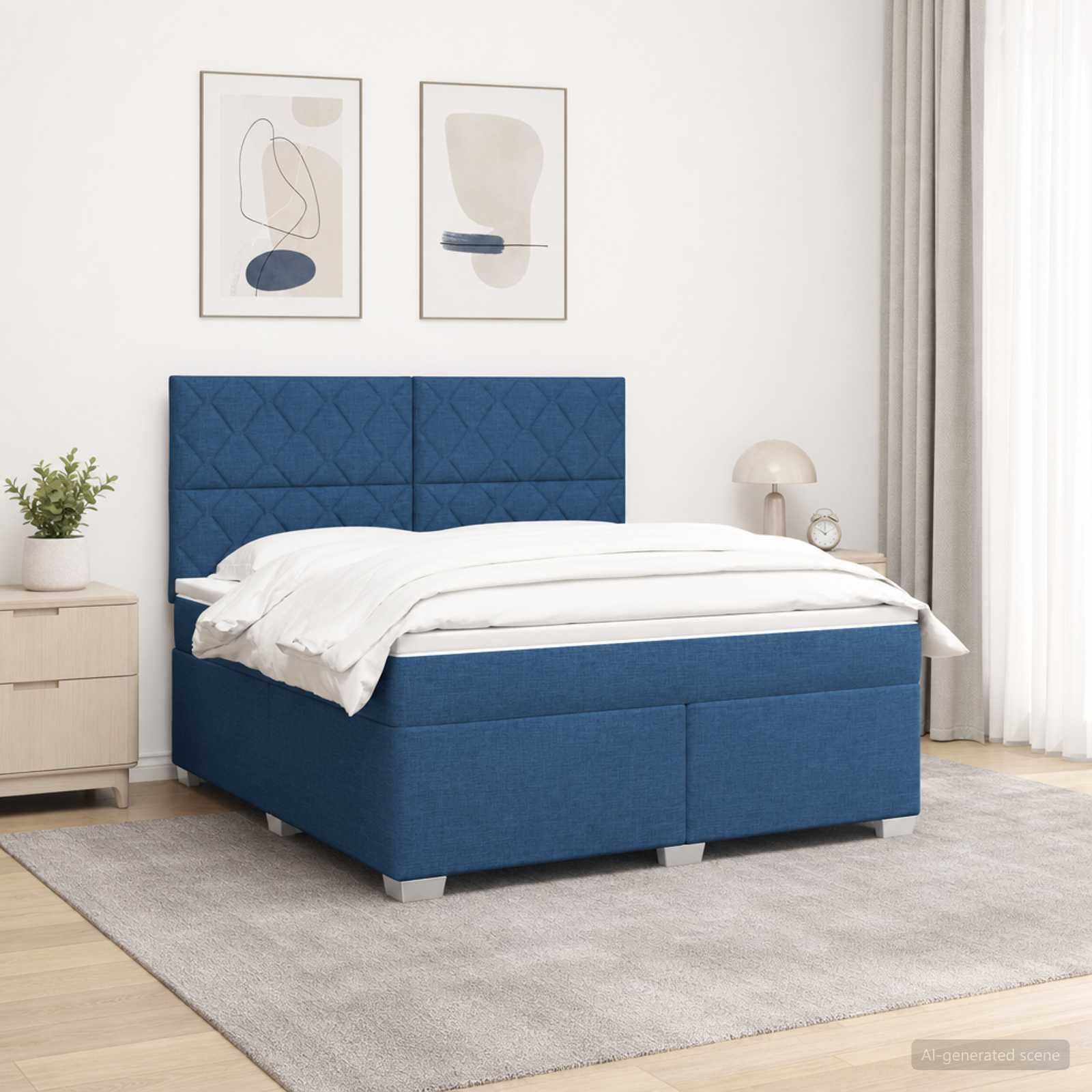 Boxspringbed met matras met hoofdeinde Blauw 180 x 200 cm Stof