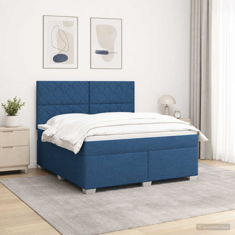 Boxspringbed met matras met hoofdeinde Blauw 180 x 200 cm Stof