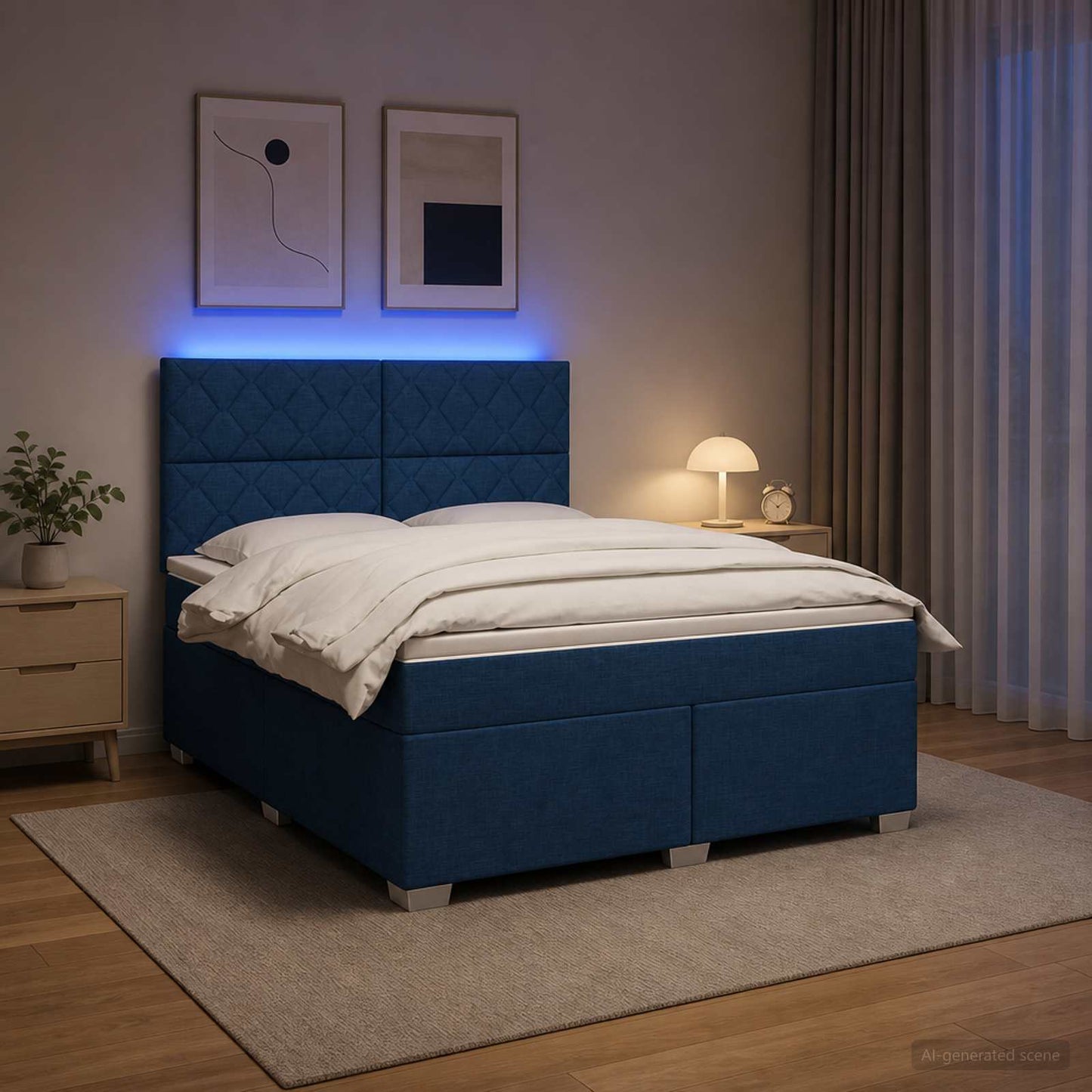 Boxspringbed met matras met hoofdeinde Blauw 140 x 200 cm Stof
