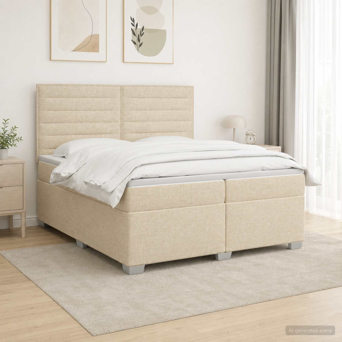 Boxspringbed met matras Crèmekleurig 200 x 200 cm Stof