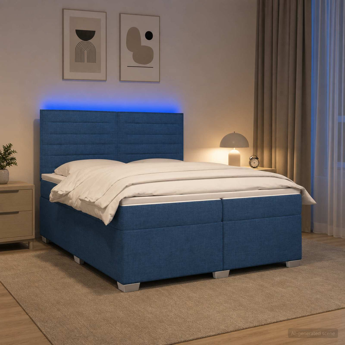 Boxspringbed met matras met hoofdeinde Blauw 200 x 200 cm Stof