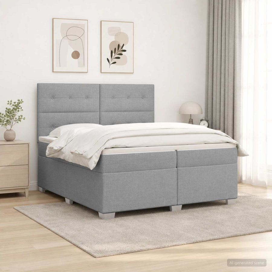 Boxspringbed met matras Lichtgrijs 200 x 200 cm Stof