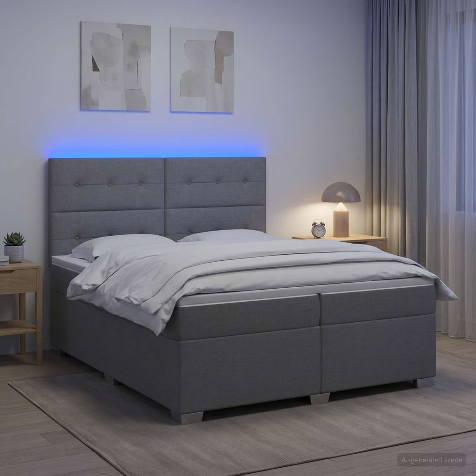 Boxspringbed met matras Lichtgrijs 200 x 200 cm Stof