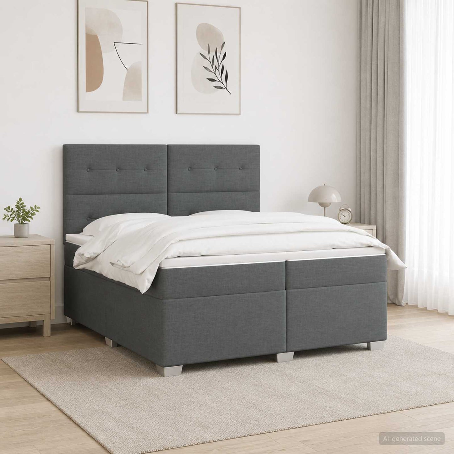 Boxspringbed met matras Donkergrijs 200 x 200 cm Stof