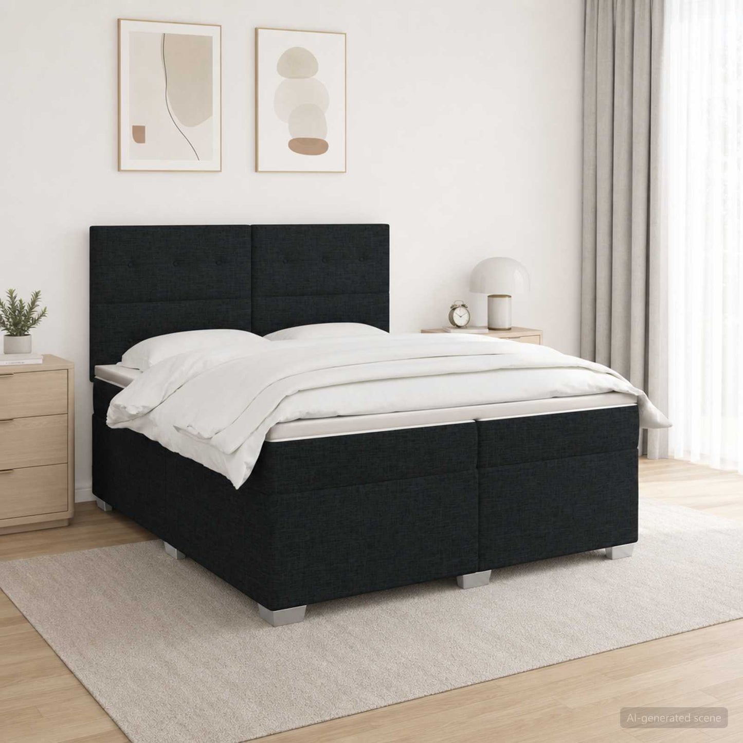 Boxspringbed met matras met hoofdeinde Zwart 200 x 200 cm Stof
