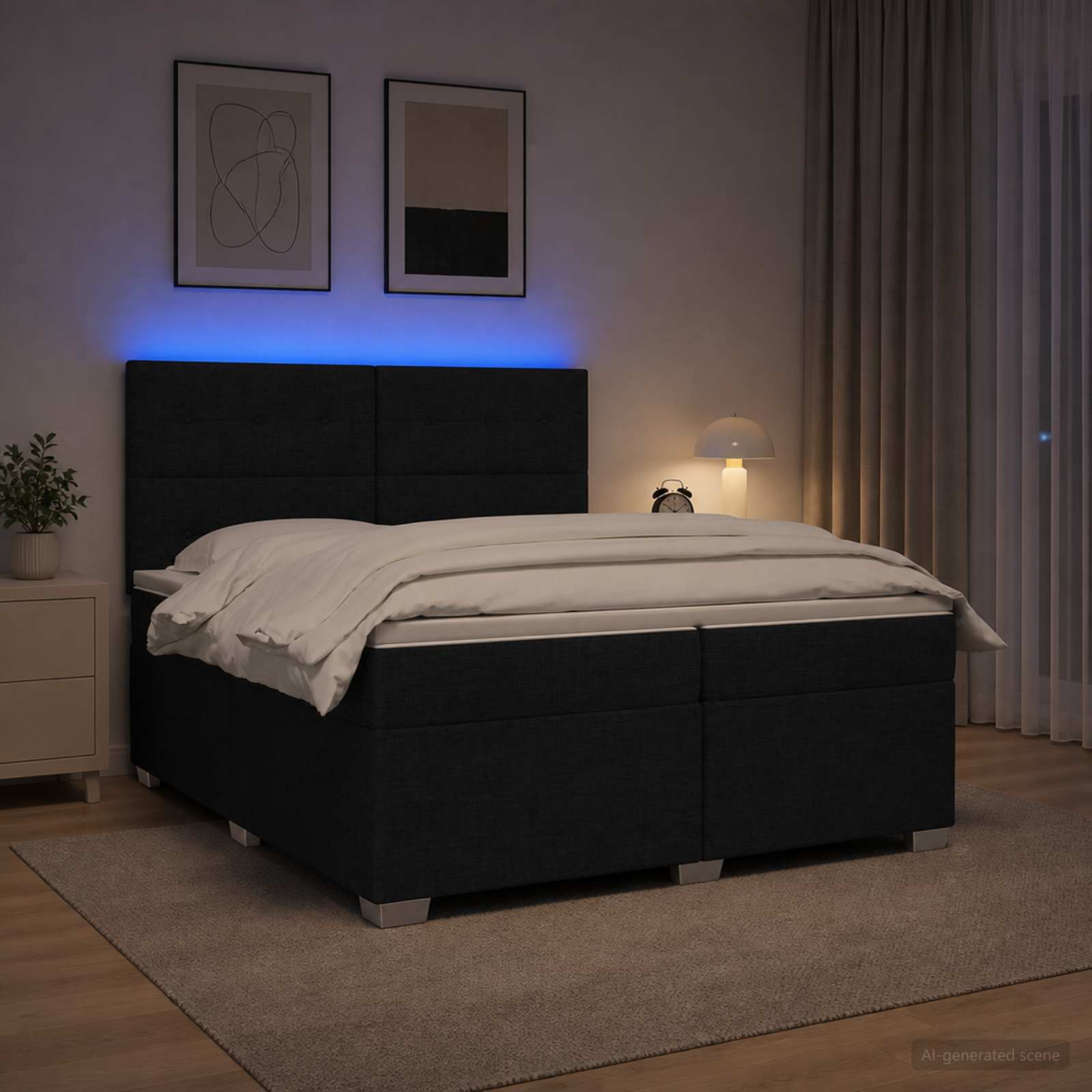 Boxspringbed met matras met hoofdeinde Zwart 200 x 200 cm Stof