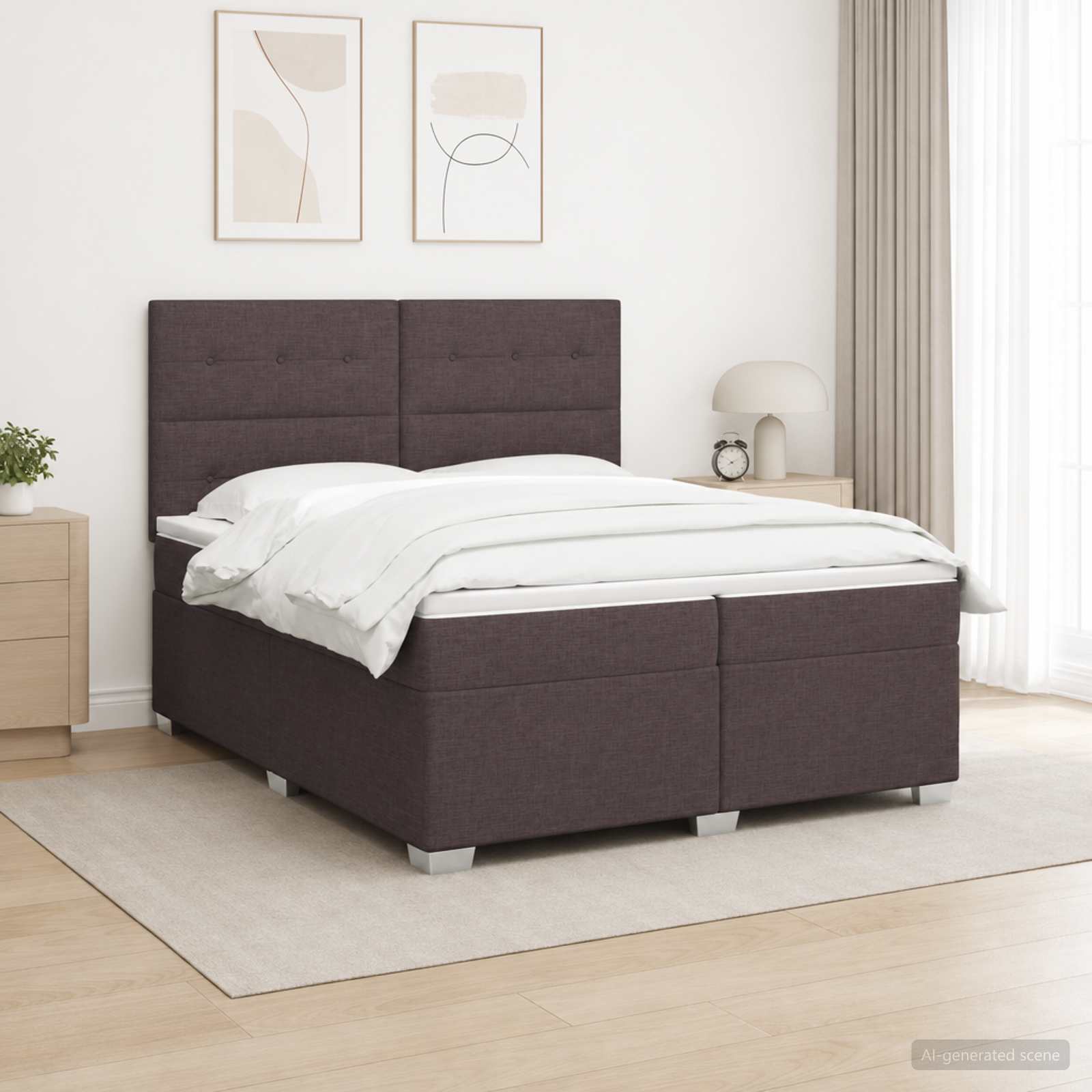Boxspringbed met matras Donkerbruin 200 x 200 cm Stof
