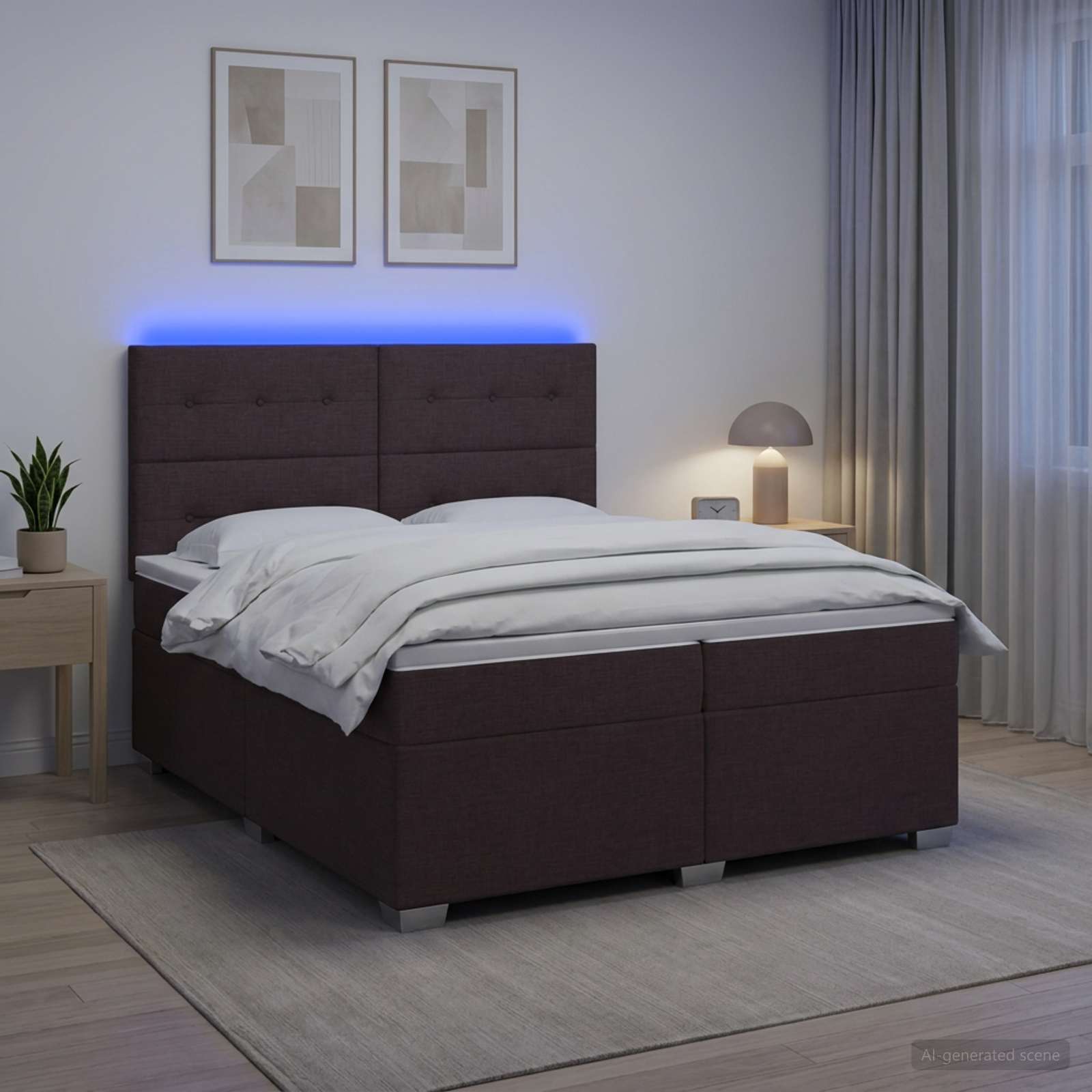 Boxspringbed met matras Donkerbruin 200 x 200 cm Stof