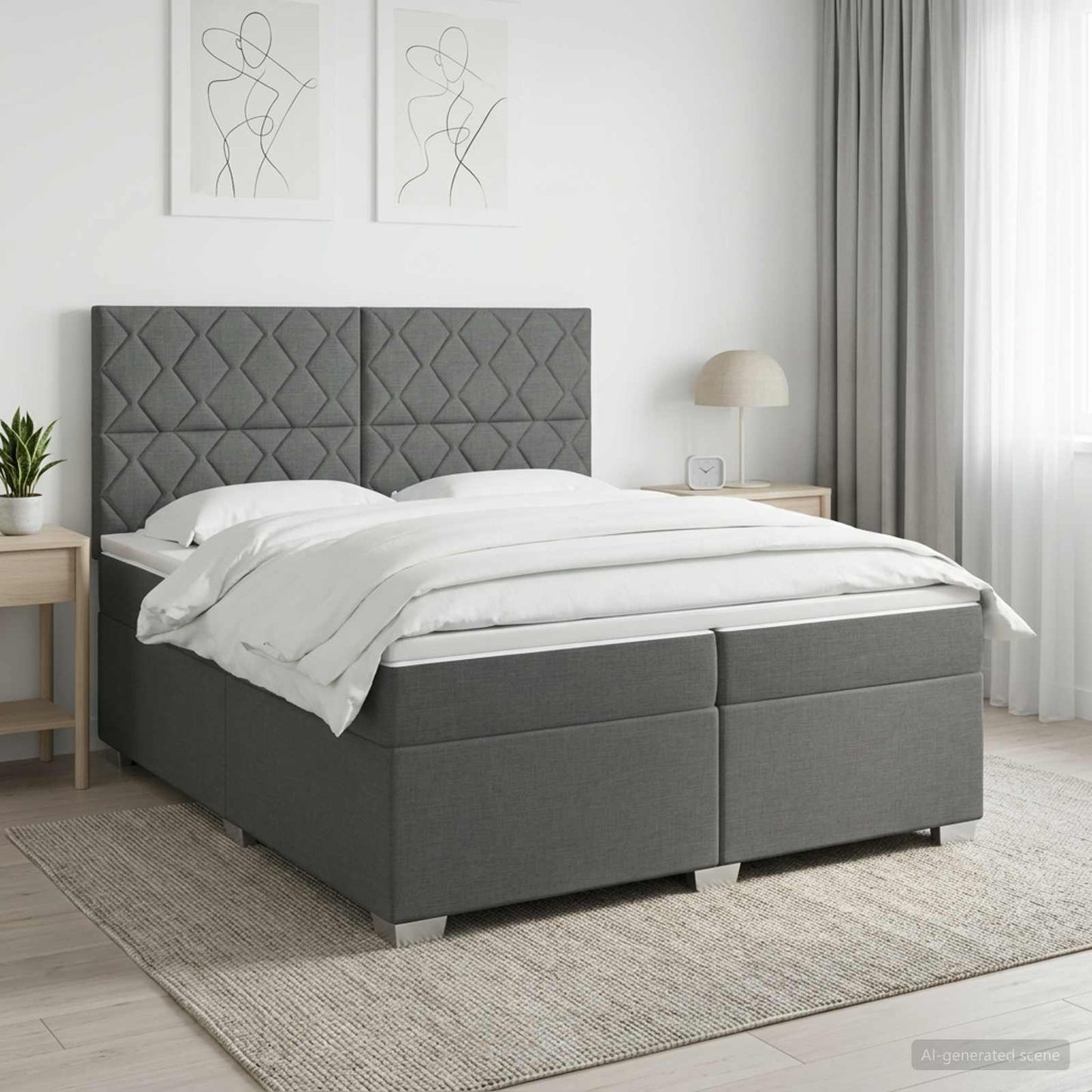 Boxspringbed met matras Donkergrijs 200 x 200 cm Stof