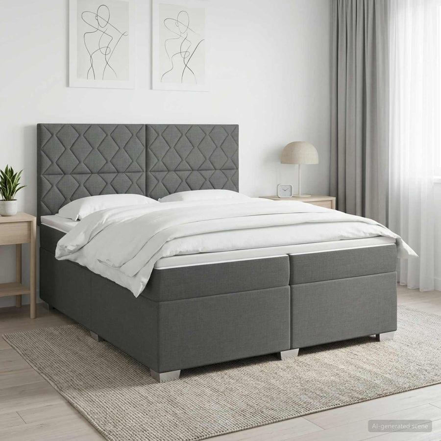 Boxspringbed met matras Donkergrijs 200 x 200 cm Stof