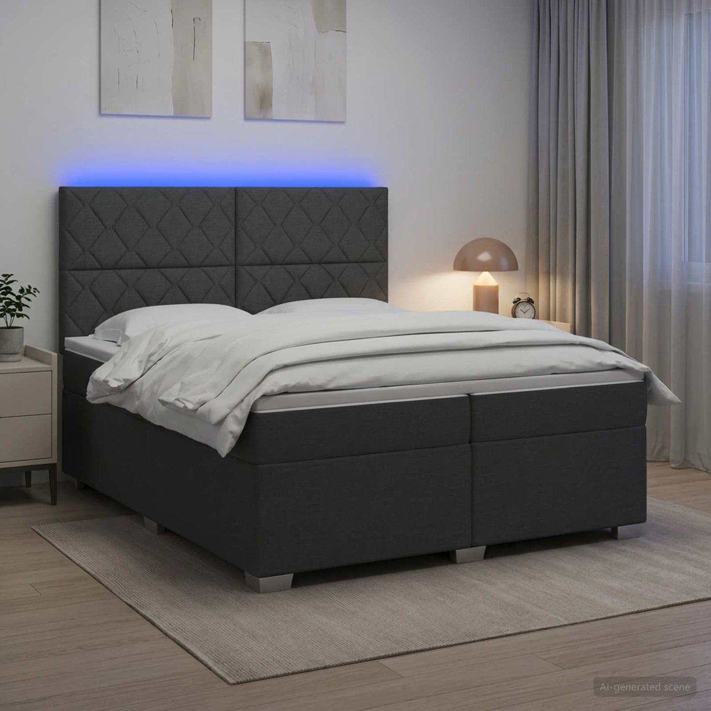 Boxspringbed met matras Donkergrijs 200 x 200 cm Stof