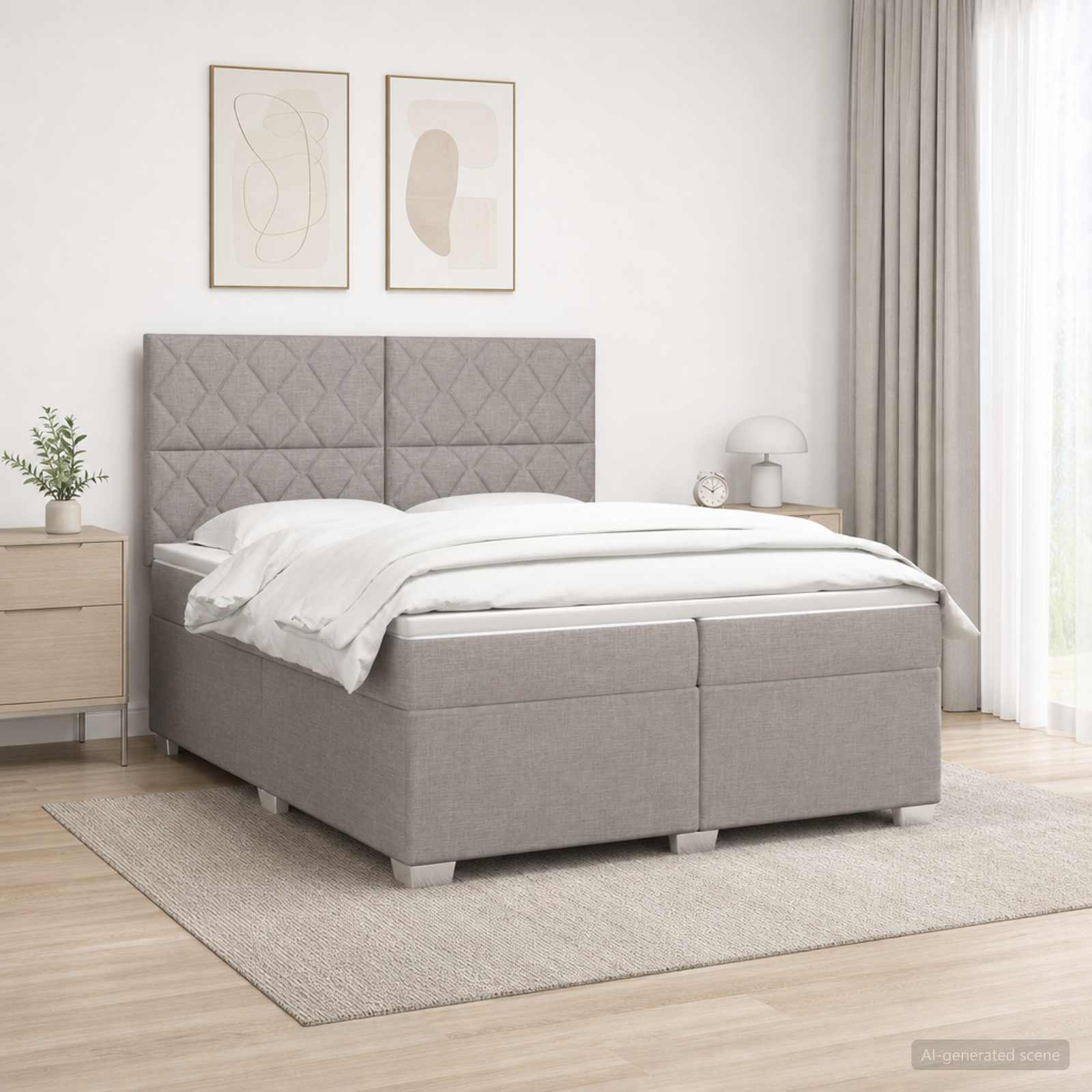 Boxspringbed met matras met hoofdeinde Taupe 200 x 200 cm Stof