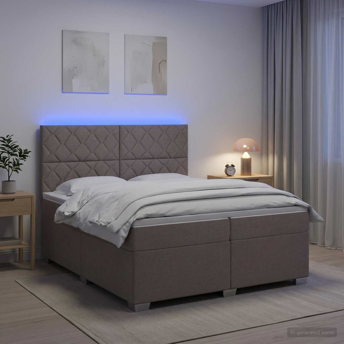 Boxspringbed met matras met hoofdeinde Taupe 200 x 200 cm Stof