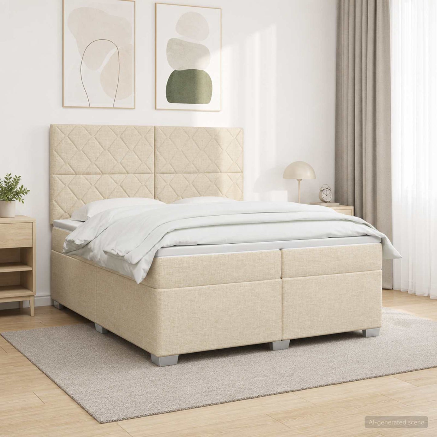 Boxspringbed met matras Crèmekleurig 200 x 200 cm Stof