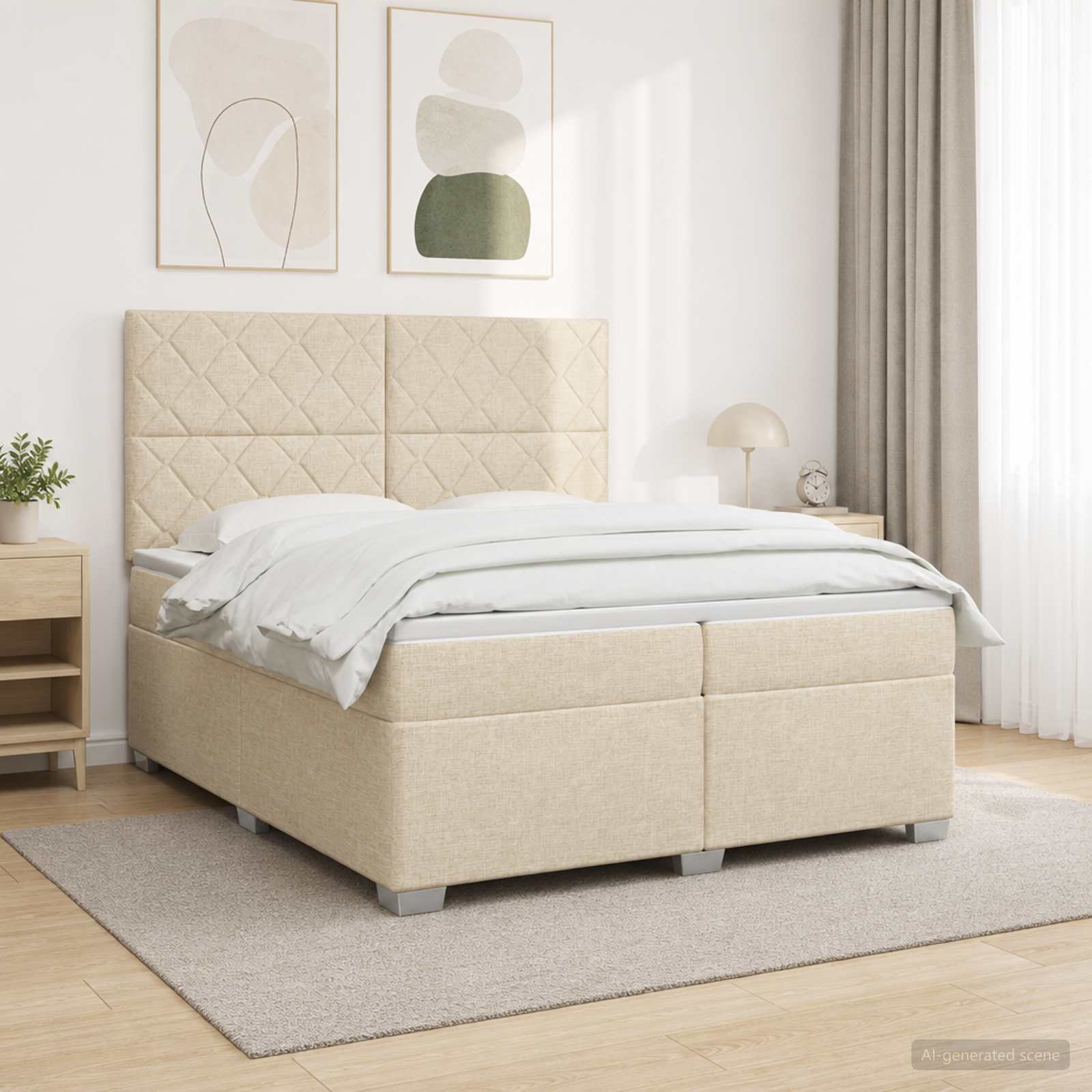 Boxspringbed met matras Crèmekleurig 200 x 200 cm Stof
