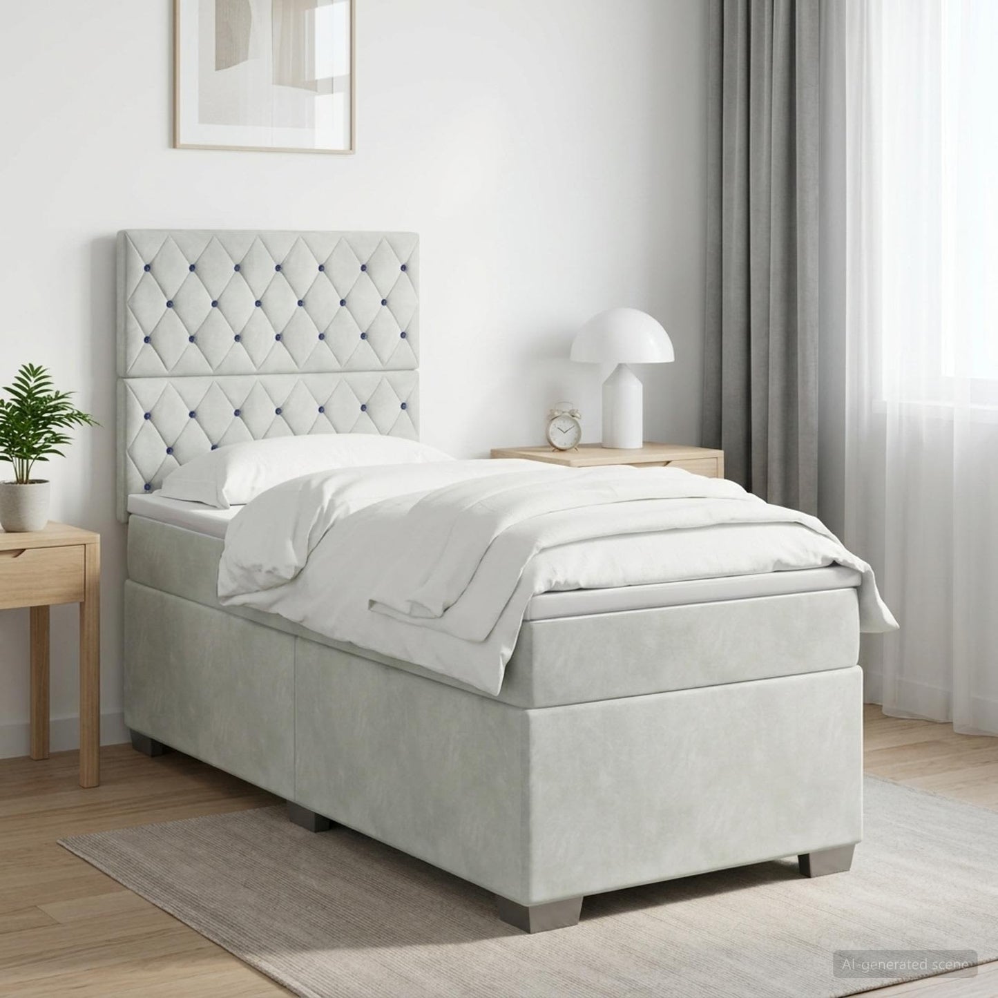 Boxspringbed met matras Lichtgrijs 90 x 200 cm Fluweel
